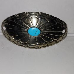 Vintage Native American NAVAJO HANDMADE Hair BARRETTE Sterling and Turquoise