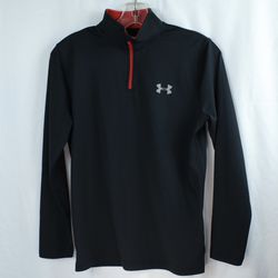 Under Armour Black and Red Loose Long Sleeve Heat Gear Shirt Youth Size Large