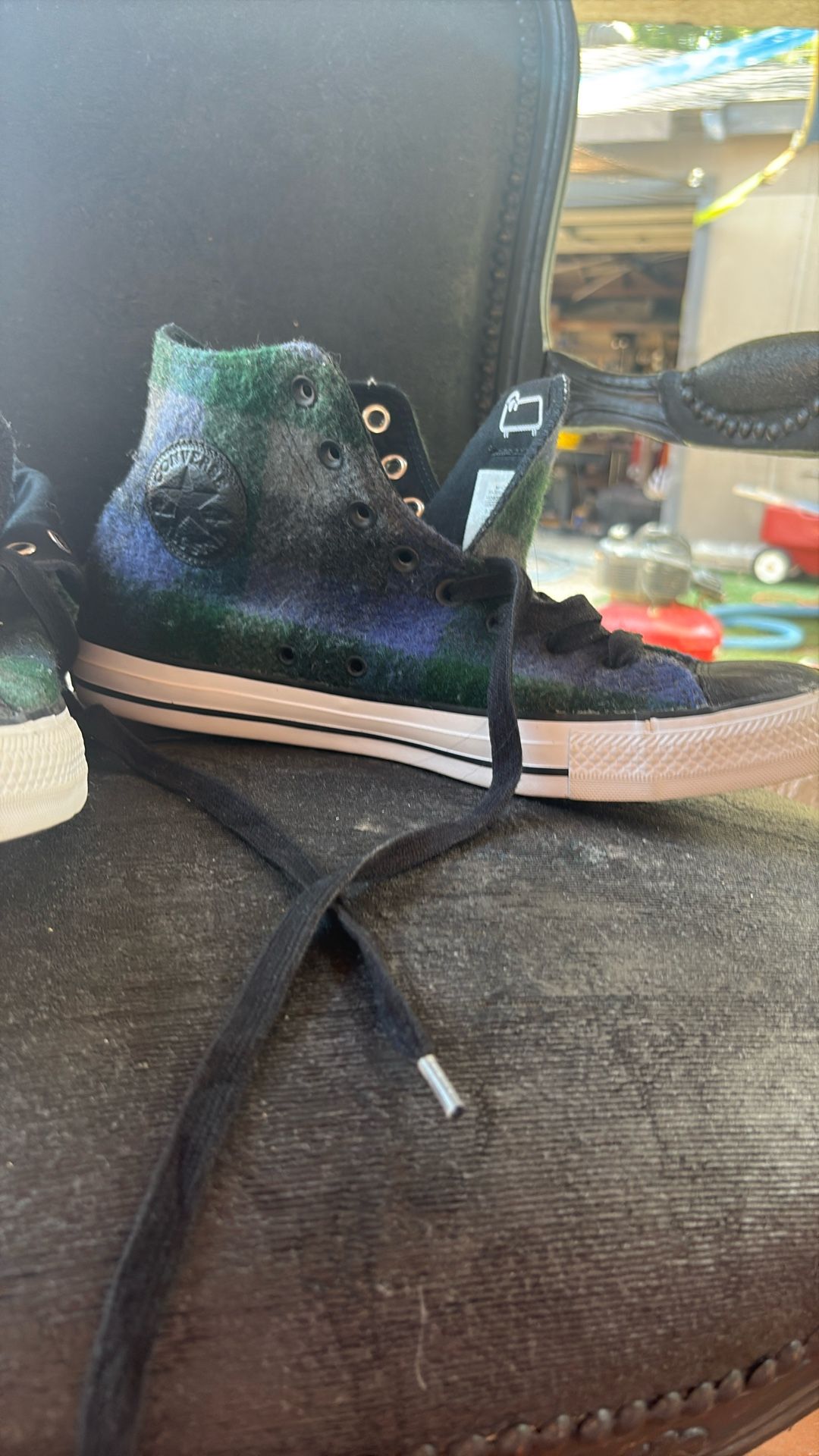 Men’s 9.5 Converse X Woolrich Chuck Taylor All Star Hi Plaid Black Blue Green 153835C