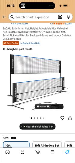Badminton Net, Foldable Sports Net 10 FT/ 14 FT/ 17 FT Wide, Height Adjustable Net Set with Carry Bag for Tennis, Pickleball or Pool Volleyball - 10ft