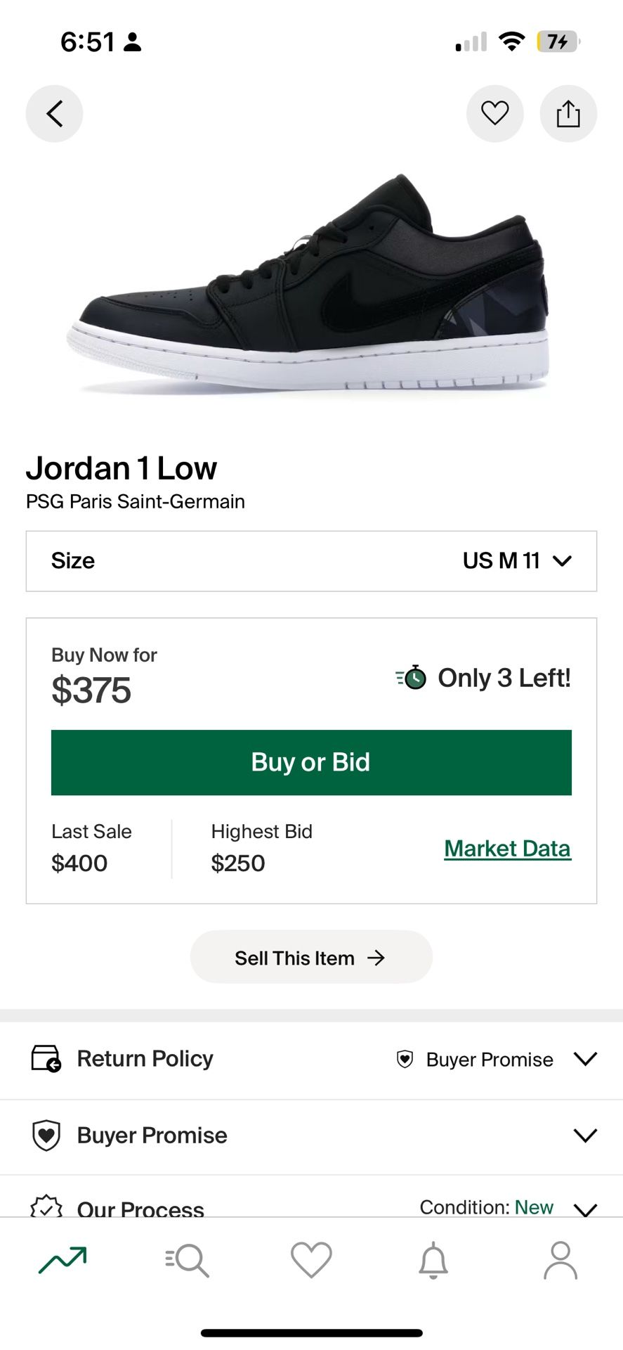 Jordan 1 Low Paris Size 11
