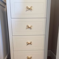 Modern Drawer Dresser White With Gold Bow Knobs