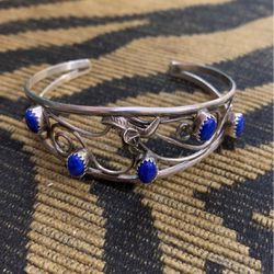 Navajo Sterling And Lapis Cuff Bracelet 