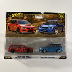 Hot Wheels 2 Pack Mitsubishi Lancer Evo IX Wagon / Subaru Forester Sti