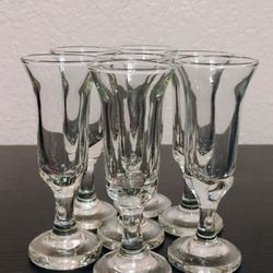 Vintage Set Of 7 Clear Port Glasses