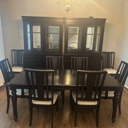 Dining Room Table, 8 Chairs And 2 China Hutches