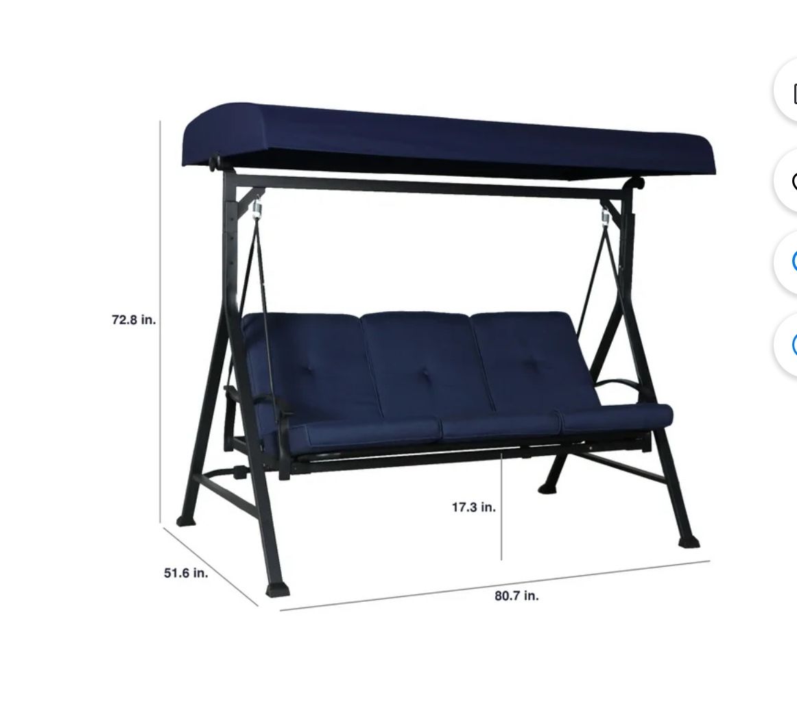 Mainstays Belden Park 3 Person Freestanding Daybed Outdoor Steel Porch Swing with Canopy - Blue