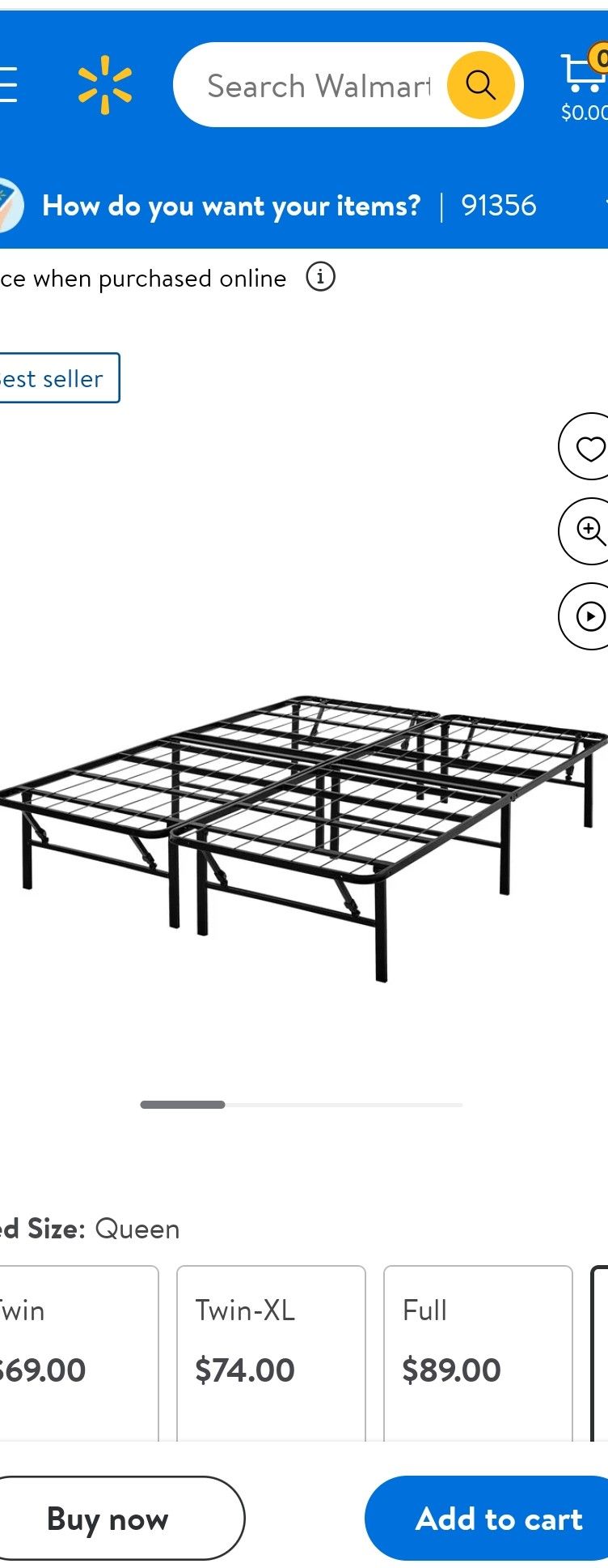 Mainstays 14" High Profile Foldable Steel Queen Platform Bed Frame, Black