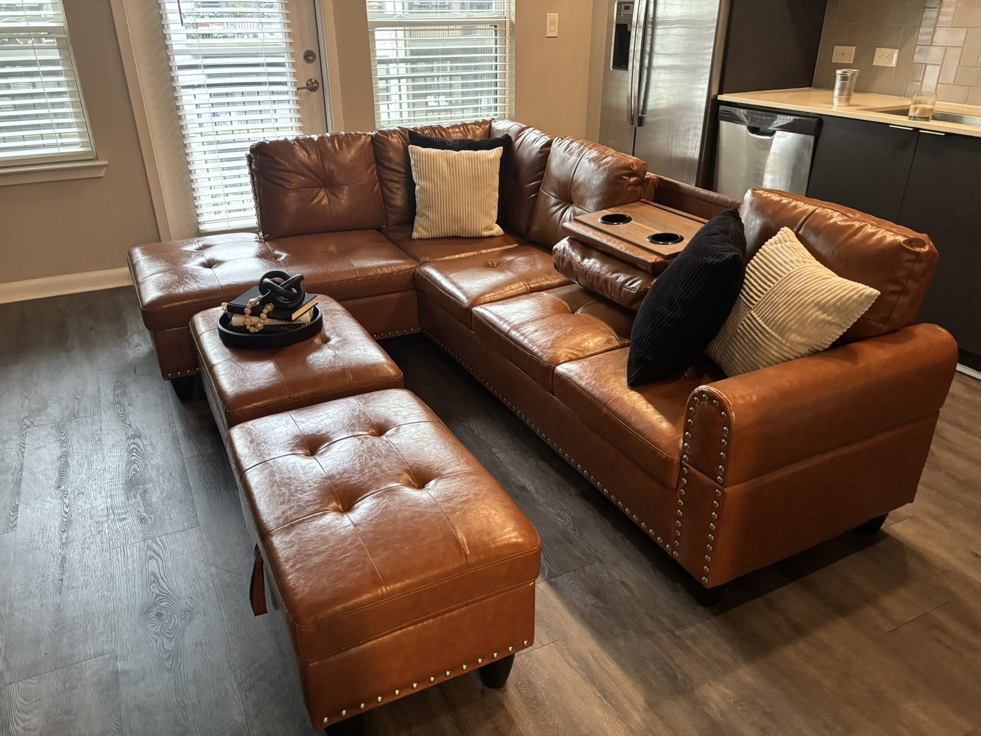 3 Piece Faux Leather L shaped Sectional