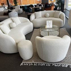 Boucle Curve Cream Sofá And Loveseat Set 🤍Same Day Delivery 🚚 Not Credit Needed 🥰$49 Down