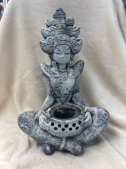 Stone Deity Goddess Candle Holder Statue