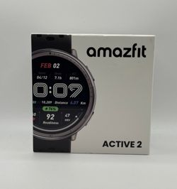 New Sealed Amazfit Active 2 44mm Round Smartwatch Black Sport Silicone