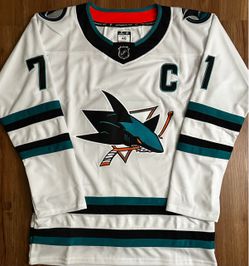 Stitched San Jose Sharks Celebrini jersey C Captain patch small medium large XL 2X 3X white