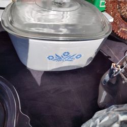 Vtg Corning Ware P-2 1/2-B 2.5 Quart Blue Cornflower Casserole Dish w/ Pyrex Lid