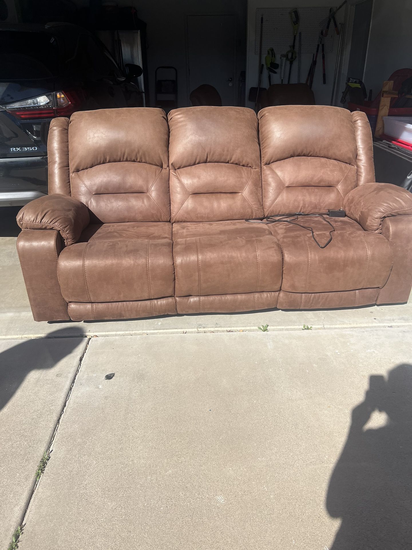 Beautiful Ashley Home Furniture Suede Leather Mechanical Reclining  Couch and Armchair 