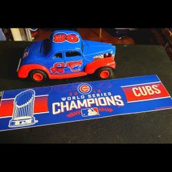 .RARE/VINTAGE, (1998) ERTL Collection Chicago Cubs: Pre-owned, American Pastime Die Cast, 1940 Ford Car & Piggy Bank (2016) World Series Champions Sti