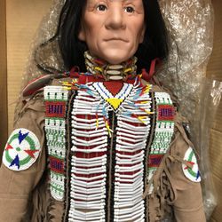 AUTHENTIC TIMELESS 32" PORCELAIN INDIAN DOLL NAME GREAT APACHE CHIEF NEW IN BOX