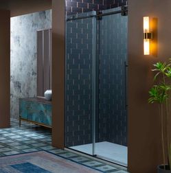 SEAZ-6080-MBL, Frameless Single Sliding Shower Door, 56-60" Width × 80"Height with 3/8"(10mm) Clear Tempered Glass in Matte Black Finish