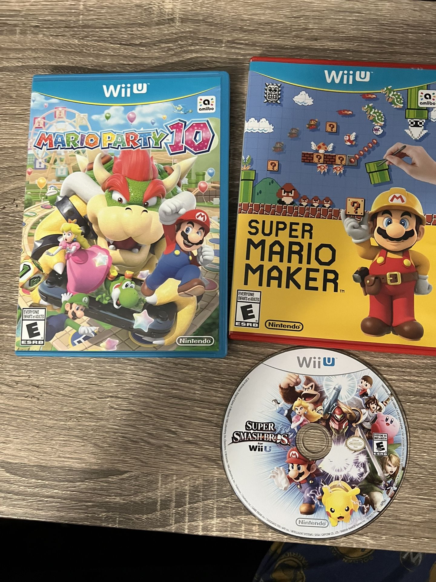 Lot Of 3 Nintendo Wii U  (Matio Party 10,Super Mario Markero & Super SmashBros)