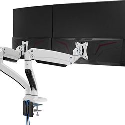 AVLT Dual 13"-43" Monitor Arm Desk Mount fits Two Flat/Curved Monitor Full Motion Height Swivel Tilt Rotation Adjustable Monitor Arm - White