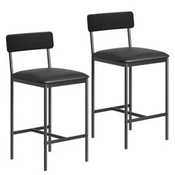 Fanciabor Counter Height Bar Stools (Set of 2) – Rustic Black PU Upholstered with Back & Footrest, New in Box 🪑✨