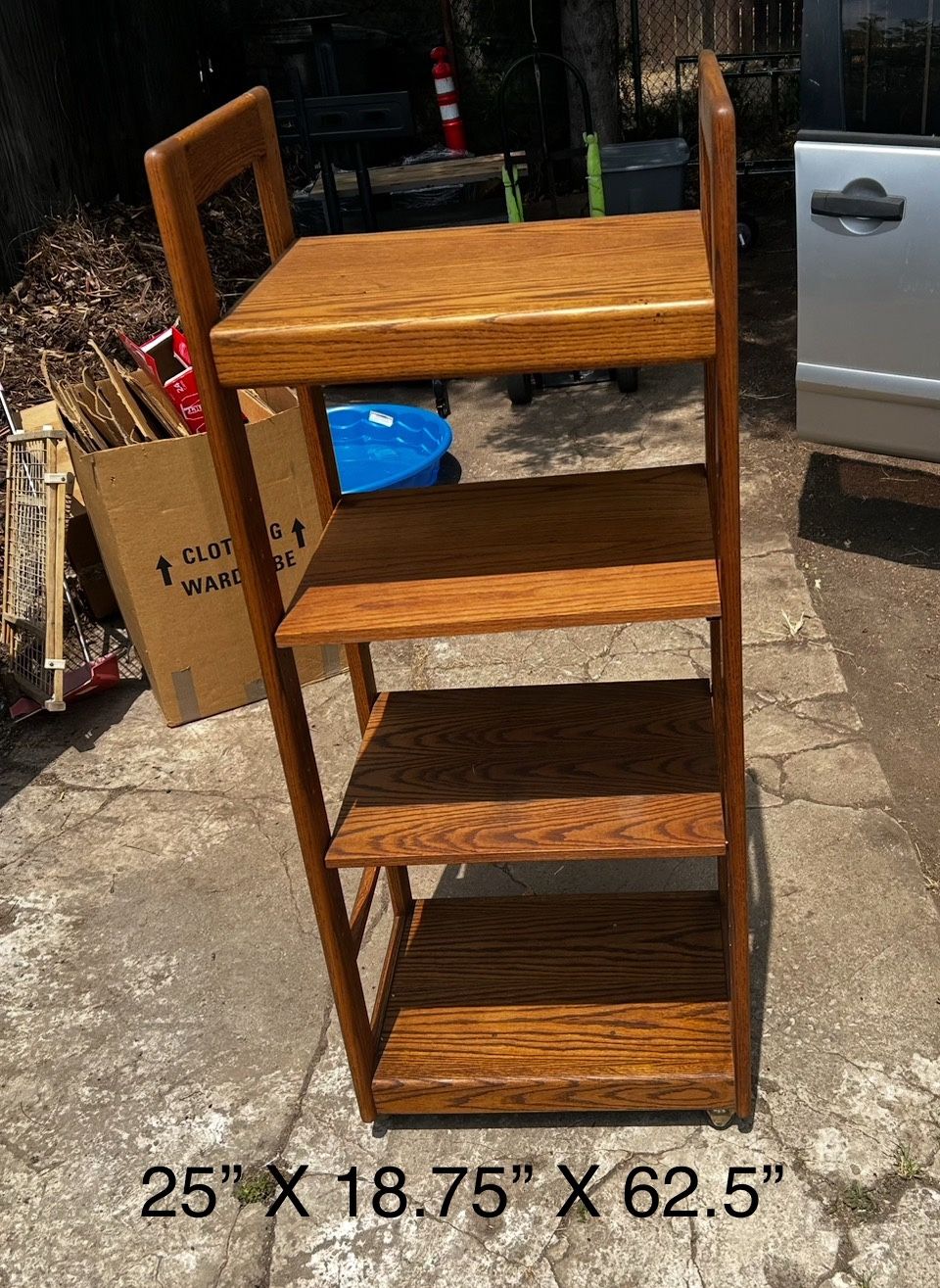 Vintage wood shelve with wheels