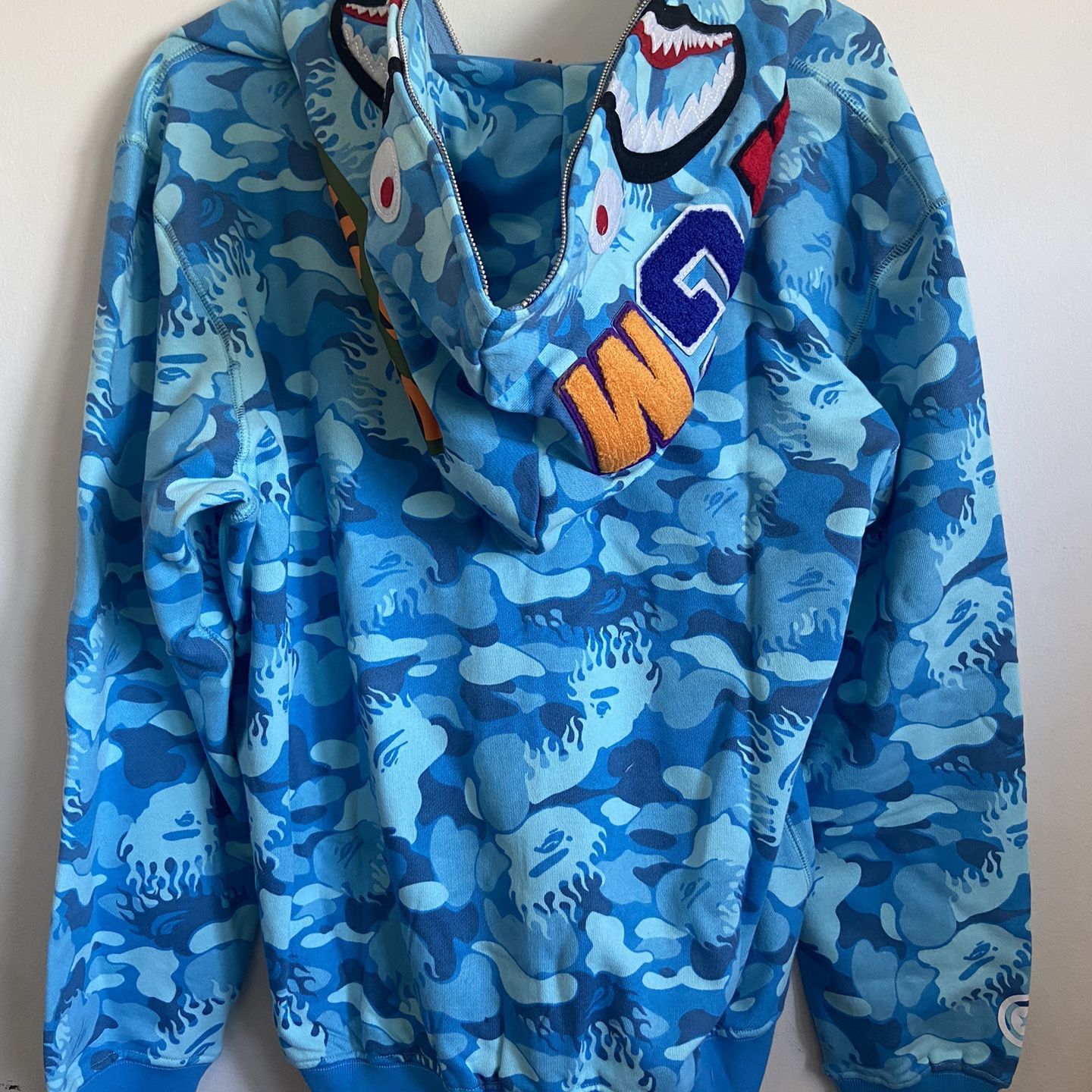 Bape fire camo shark full zip hoodie blue sale
