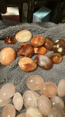 rose quartz, carnelian, amethyst, septarian palm stones/crystals