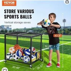 😀 Ball Cart Garage Sports Equipment Organizer with Lockable Lid, Basketball Storage Bin for Indoor Outdoor, Rolling Exercise Ball Cart Holder for Gym