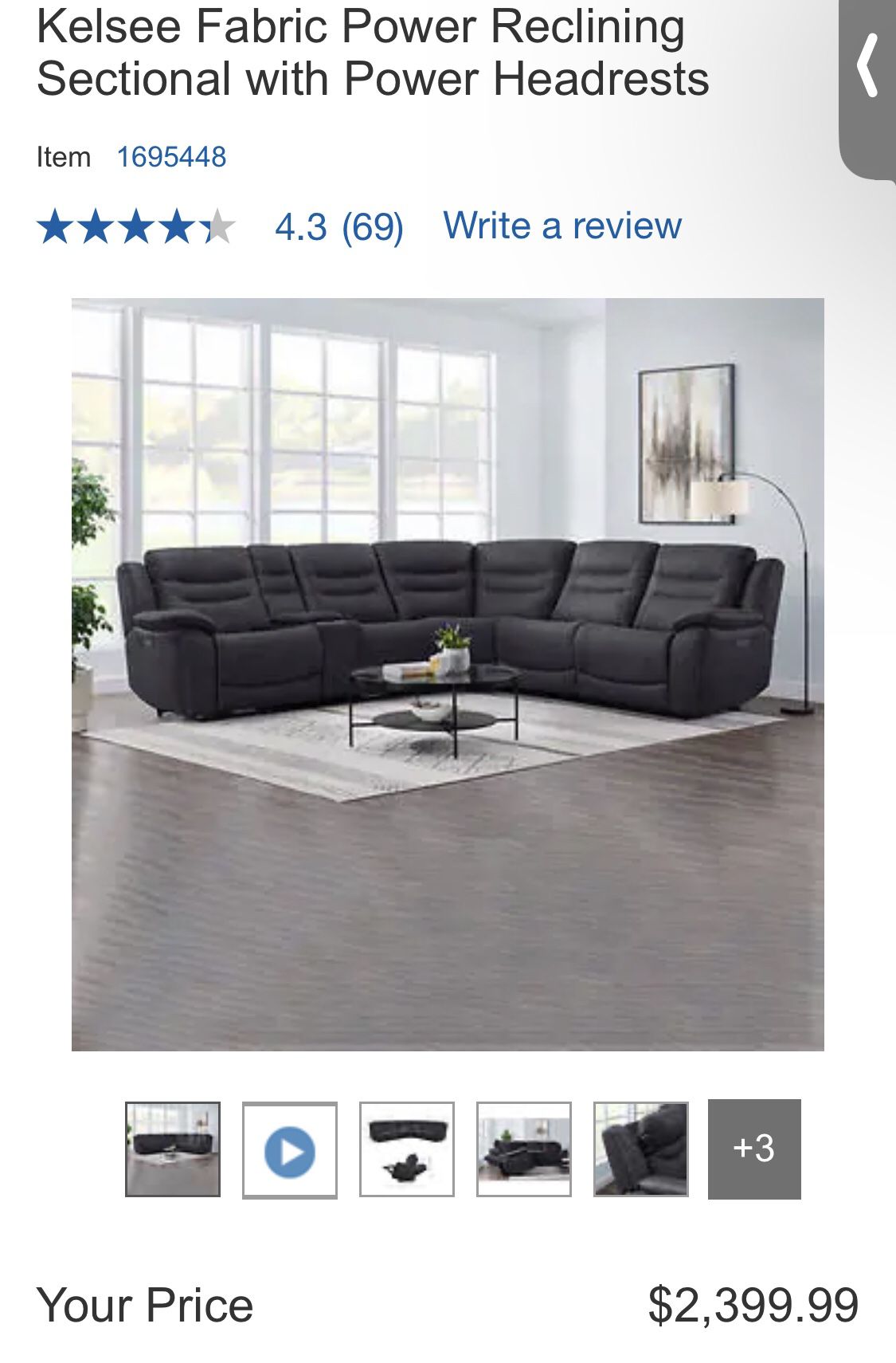 Sofa Fabric Power Reclining Sectional with Power Headrests