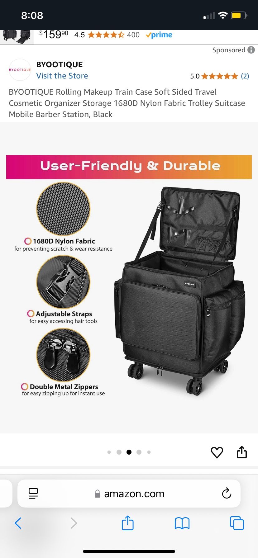 Rolling Makeup Train Case Soft Sided Travel Cosmetic Organizer