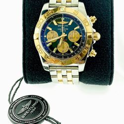 Breitling Chronomat CB0110 44 18kt/ss Men's Watch Automatic - Gold Blue Dial B&P NO Rolex Omega Cartier Breitling Mauboussin Aquaracer Superocean Tag 