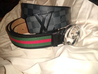 original print Gucci belt and Louis Vuitton belt