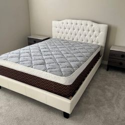 Beige Queen size bed with slats