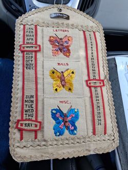 Vintage Bahamas Straw Perpetual Calendar Wall Hanging Letter Bill Organizer. Measures  19" x 11.5".....asking $20.00