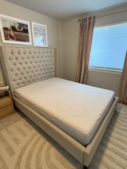 French-Inspired Tufted Wingback Queen Bed Frame