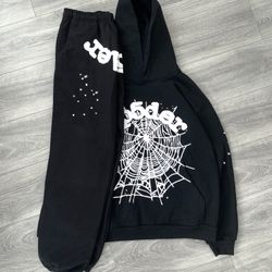 Sp5der Worldwide Black Og Web Hoodie And Sweatpants Size M