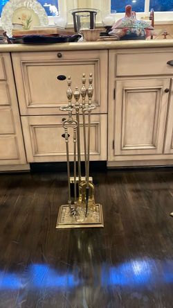 Brass Fireplace Tool Set with Stand