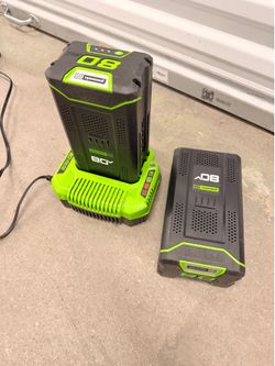 $120 Greenworks 2 batteries 80v and charguer like new
