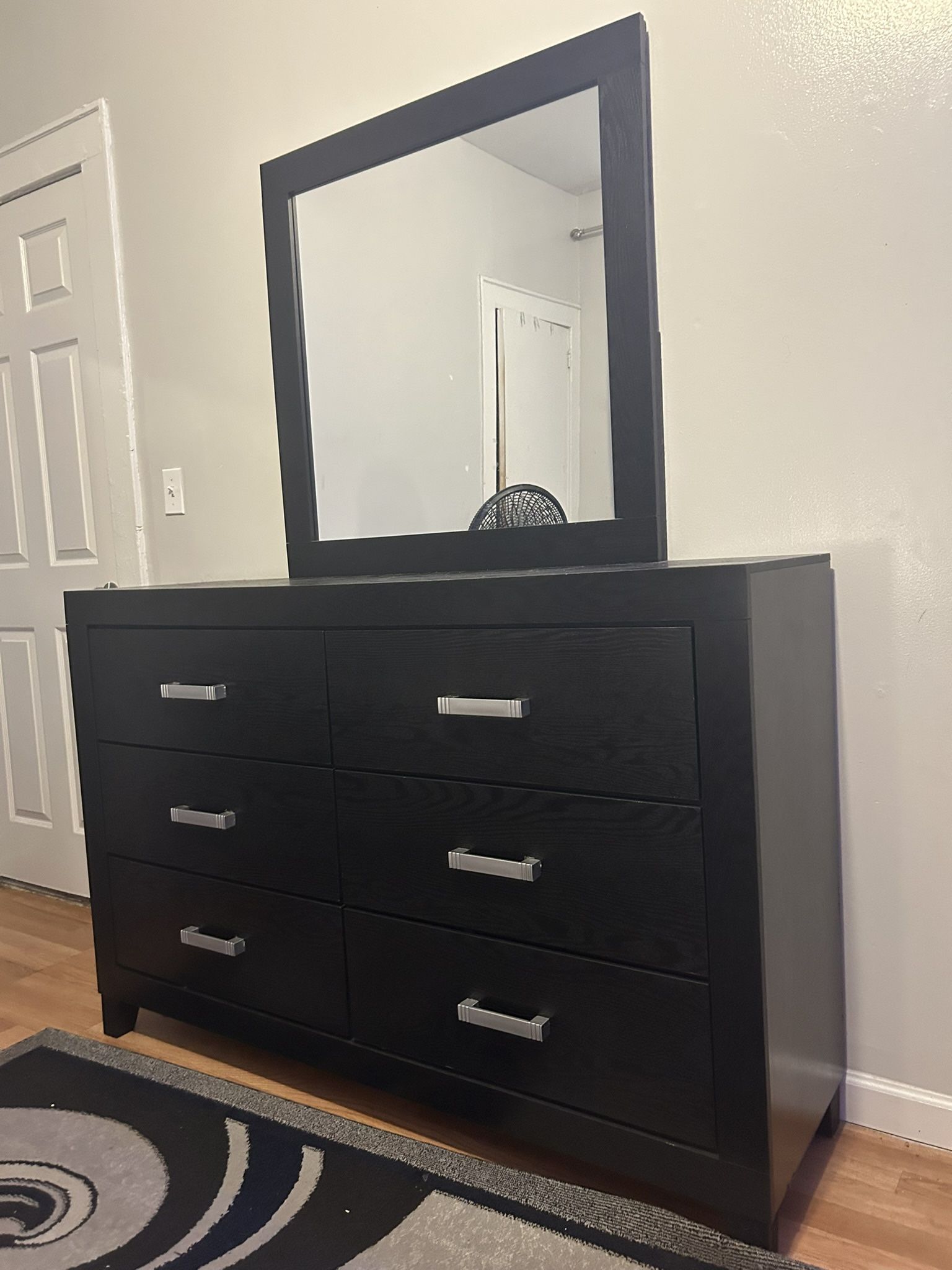 Black And Silver Dresser And Mirror