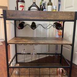 Bar Cart with Removable Tray and Wine Bottle Storage 