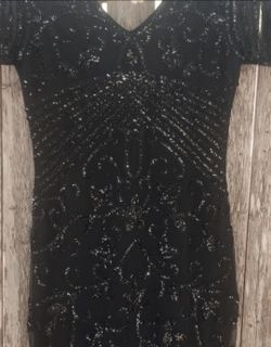 Unique Vintage Gatsby Hollywood Black Sequined Gown