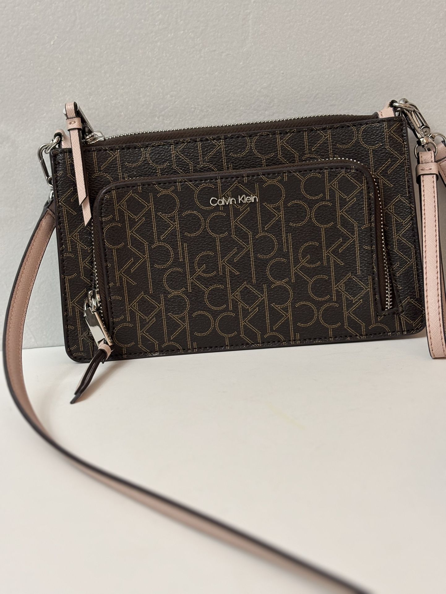 Calvin Klein Purse Brown Crossbody Convertible Pink Wristlet