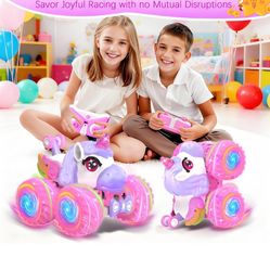 Remote Control Car for Girls, Unicorn Gifts for Girls Age 3+, 2.4 GHz Rechargeable RC Stunt Cars with Light and Music, Unicorn Toys Present for Girl 3