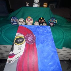 OLVERA STREET. SUGAR SKULLS. LOT. UN-KNOWN ARTIST PAINTING. $66.  