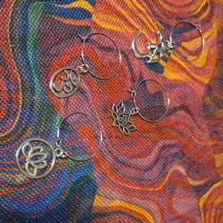 Lotus And Ohm Symbols Set of 4 Wine Glass Charms 