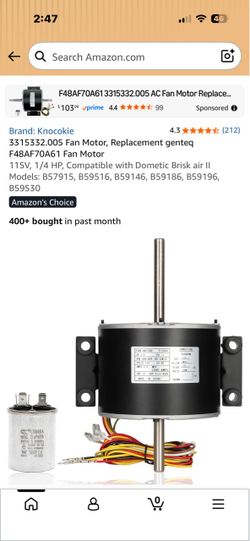 115V 1/4 HP Fan motor