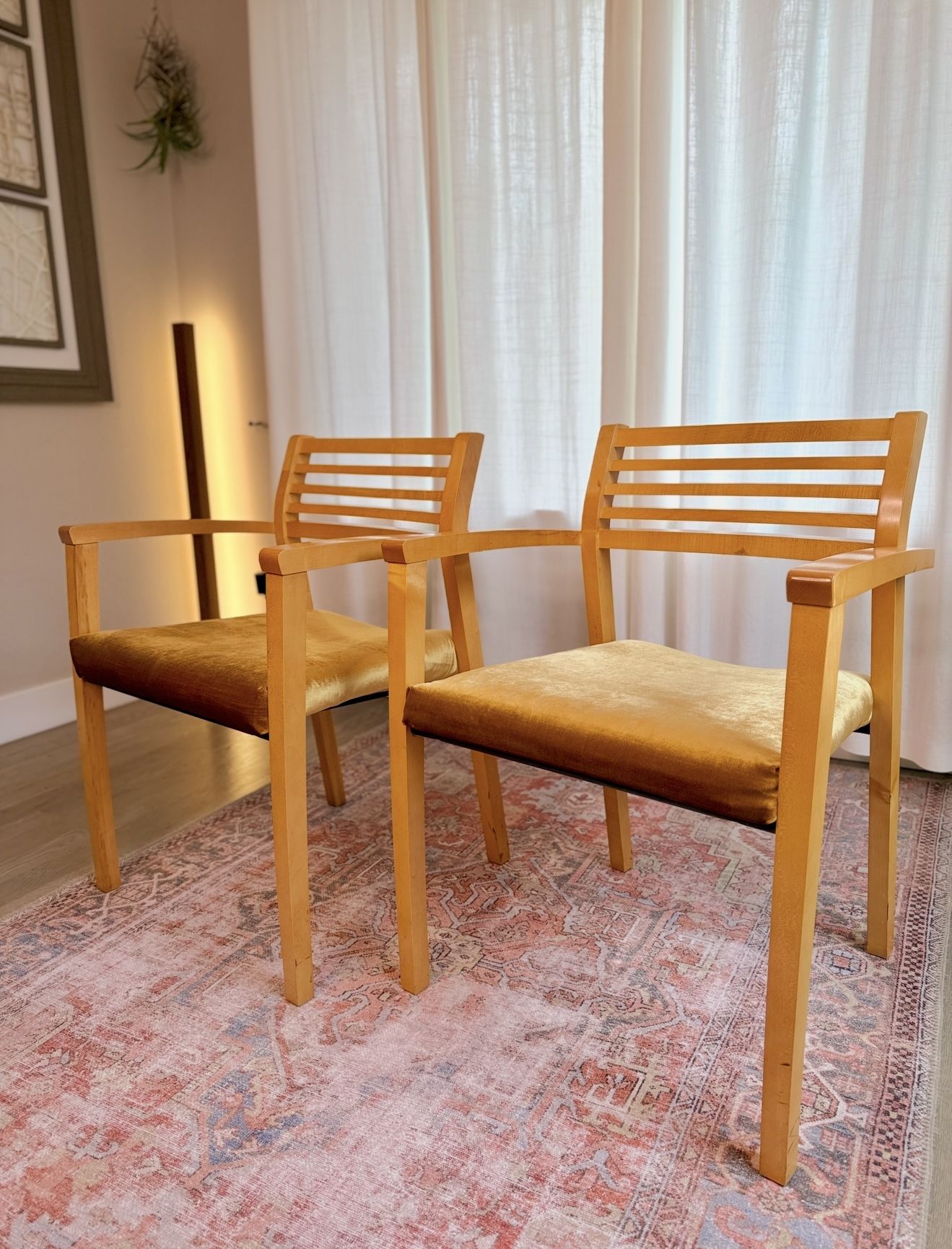 Beautiful Ochre Yellow Gold Velvet Mid Century Style Chairs