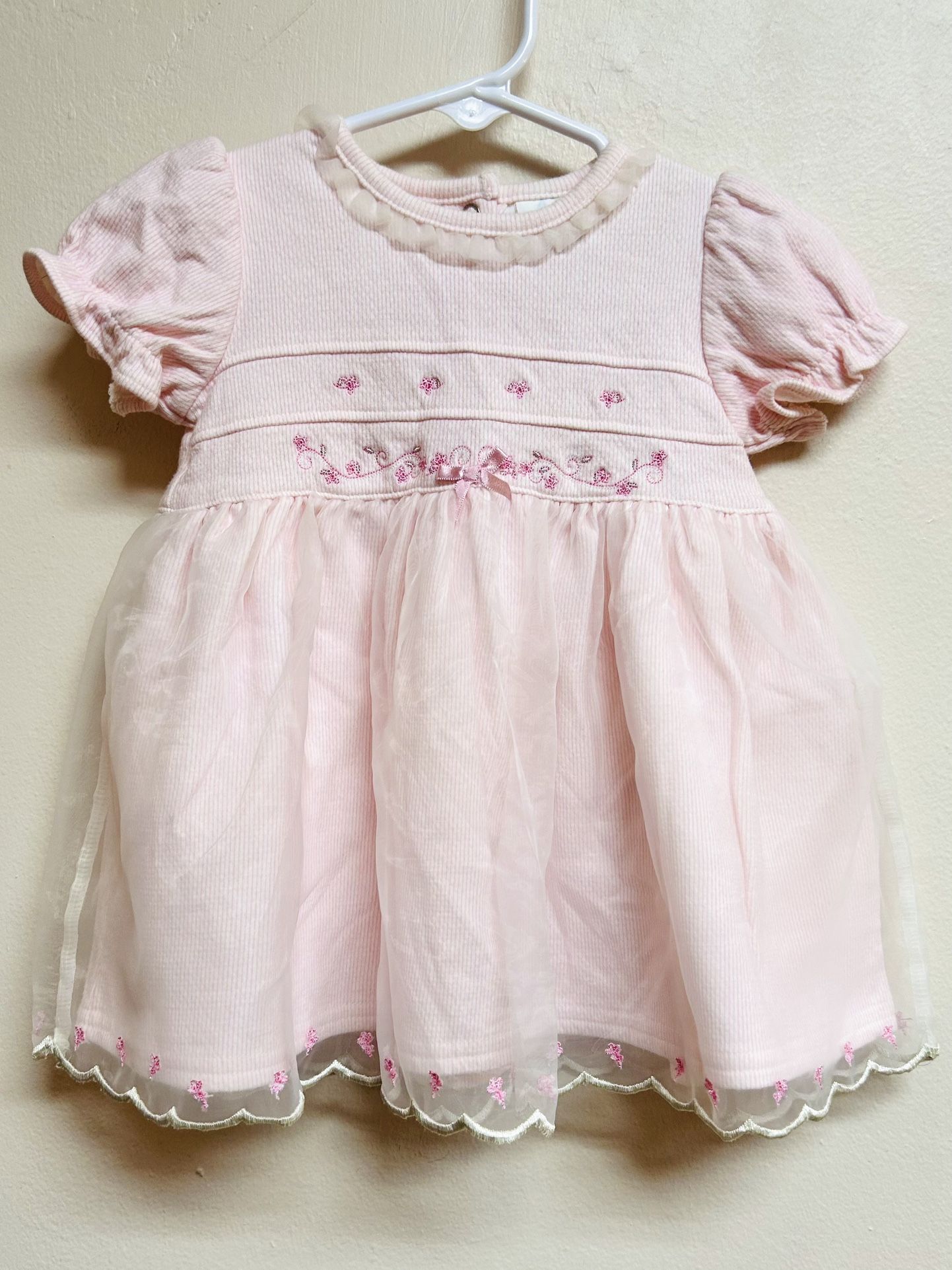 Little Me- 9 Months 100% Cotton Pink Chiffon Dress Ruffled Diaper Cover 