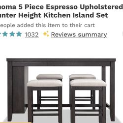 Sonoma 5 Piece Espresso Upholstered Counter Height Kitchen Island Set